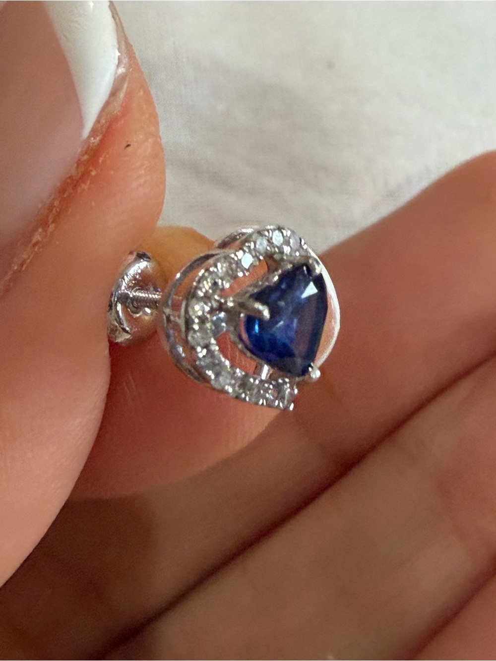 NEW 14K White Gold Natural Sapphire Diamond Heart Halo Earrings w/ Certificate - Picture 9 of 13
